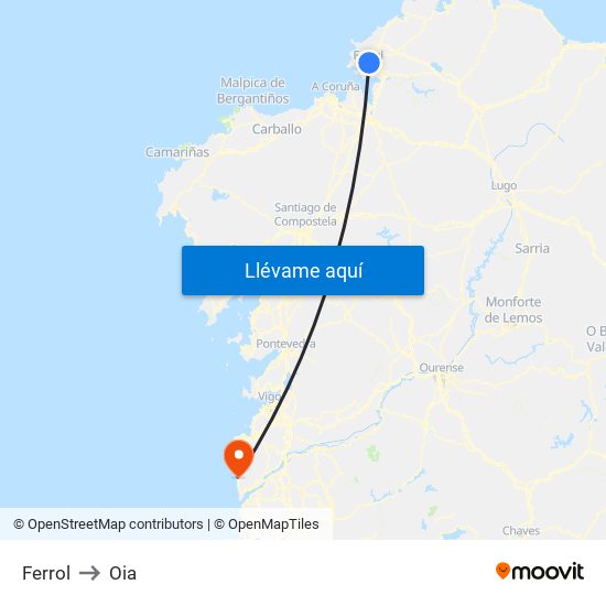 Ferrol to Oia map