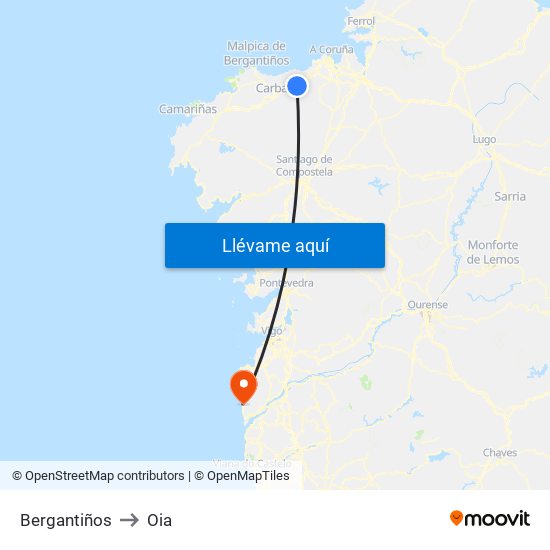 Bergantiños to Oia map