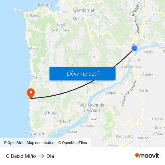O Baixo Miño to Oia map