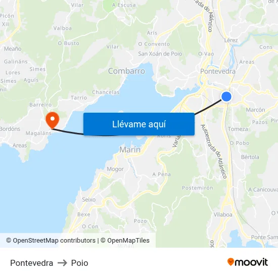 Pontevedra to Poio map