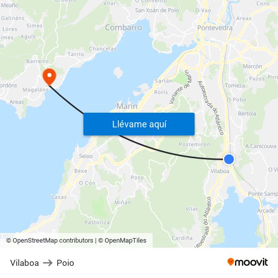 Vilaboa to Poio map