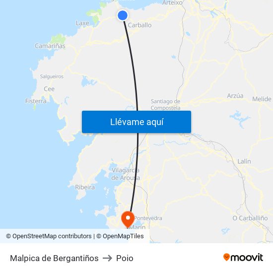 Malpica de Bergantiños to Poio map