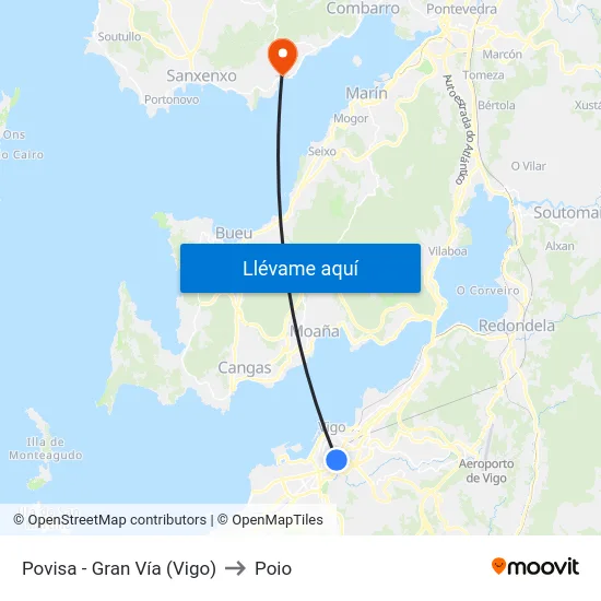 Povisa - Gran Vía (Vigo) to Poio map