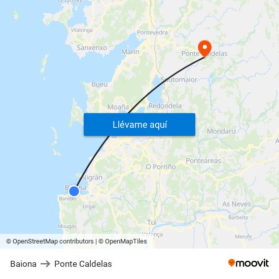 Baiona to Ponte Caldelas map