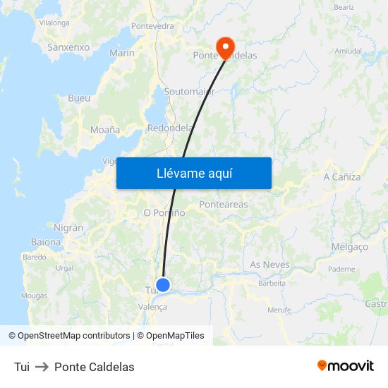 Tui to Ponte Caldelas map