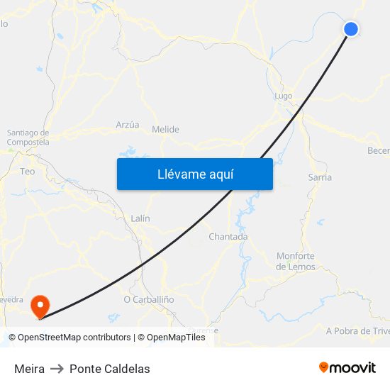 Meira to Ponte Caldelas map