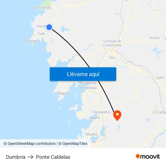 Dumbría to Ponte Caldelas map