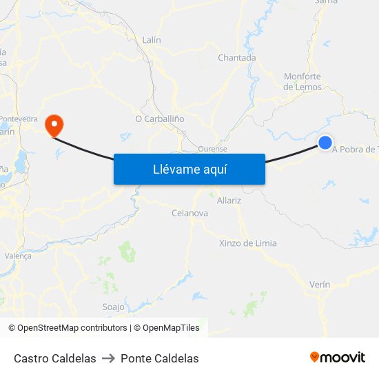 Castro Caldelas to Ponte Caldelas map