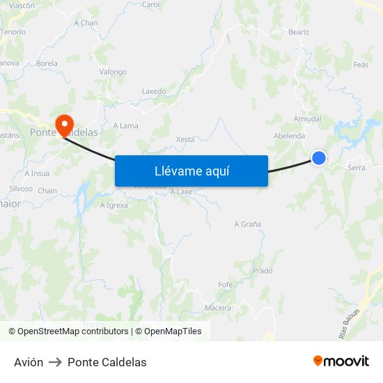 Avión to Ponte Caldelas map