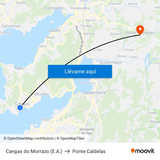 Cangas do Morrazo (E.A.) to Ponte Caldelas map