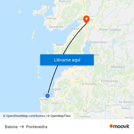 Baiona to Pontevedra map