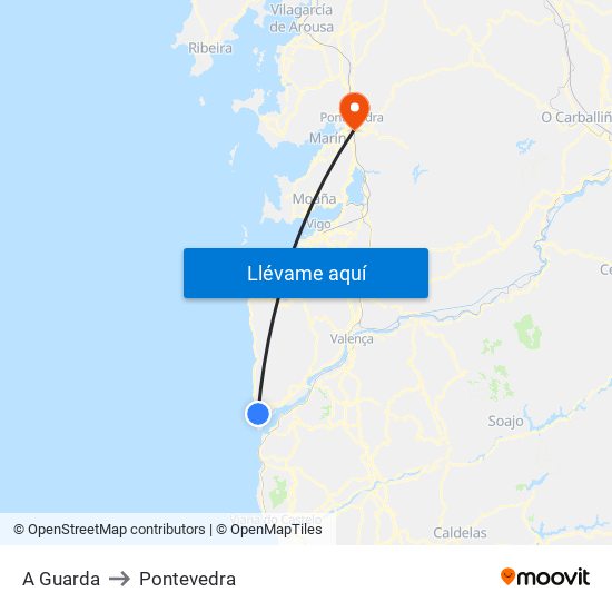 A Guarda to Pontevedra map