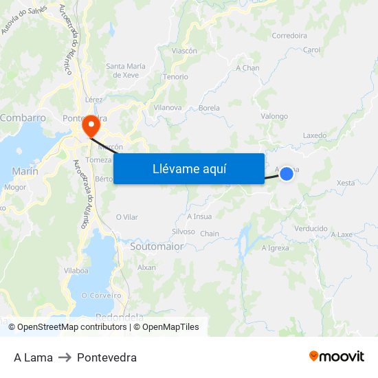 A Lama to Pontevedra map