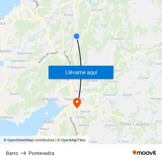 Barro to Pontevedra map