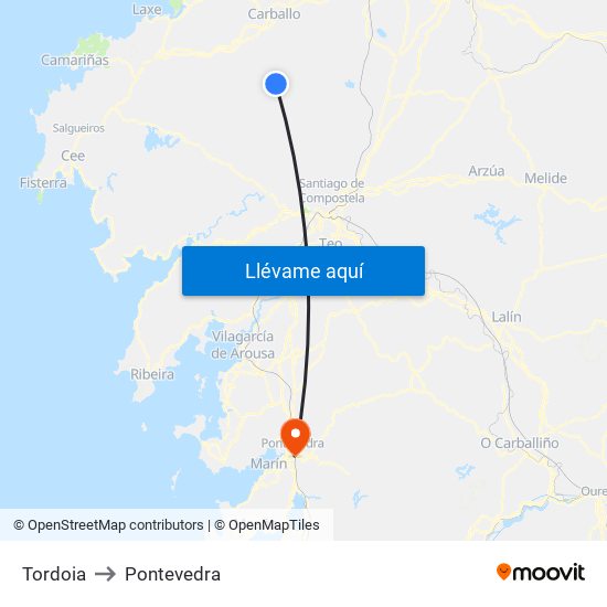 Tordoia to Pontevedra map