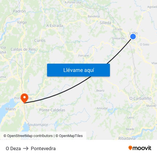 O Deza to Pontevedra map