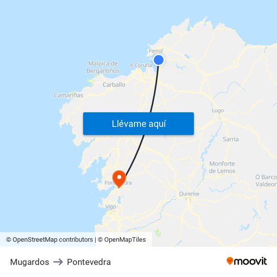 Mugardos to Pontevedra map
