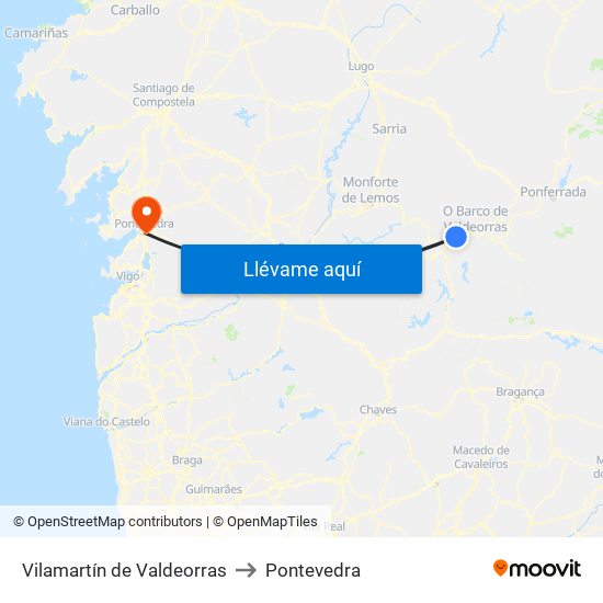 Vilamartín de Valdeorras to Pontevedra map