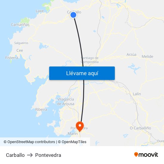 Carballo to Pontevedra map