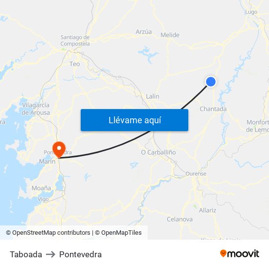 Taboada to Pontevedra map
