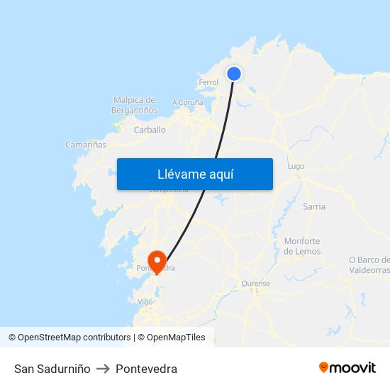 San Sadurniño to Pontevedra map