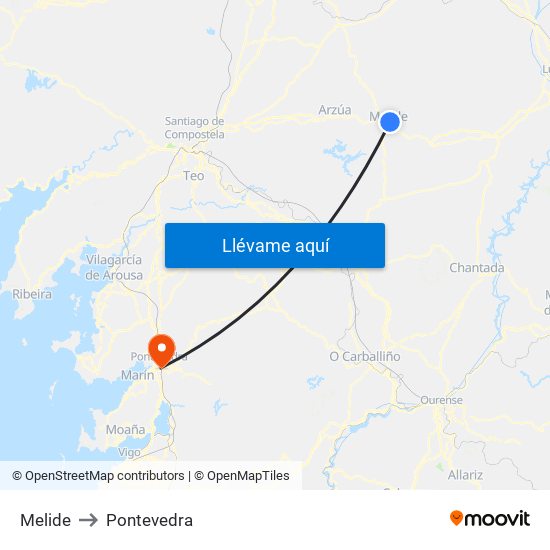 Melide to Pontevedra map