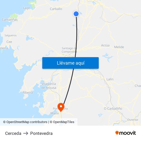 Cerceda to Pontevedra map