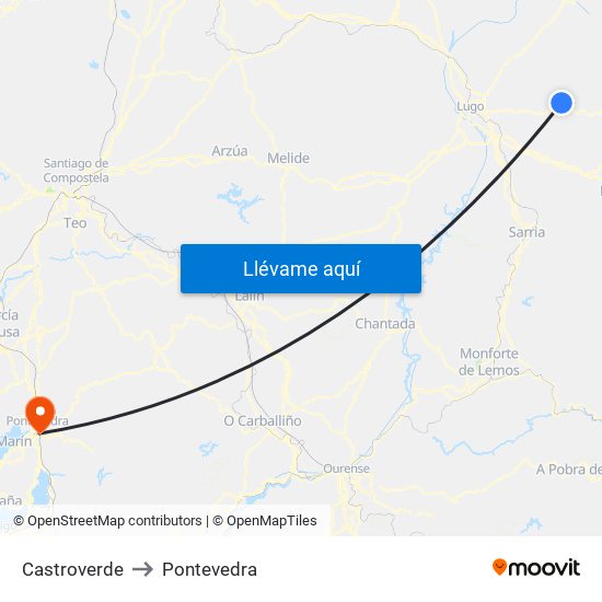 Castroverde to Pontevedra map