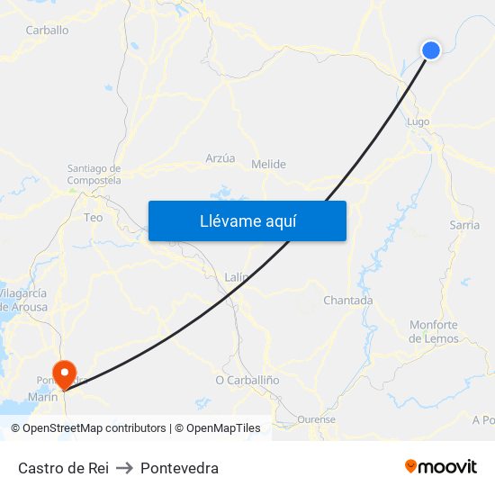 Castro de Rei to Pontevedra map
