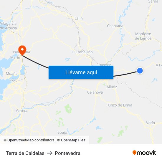 Terra de Caldelas to Pontevedra map