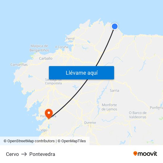 Cervo to Pontevedra map