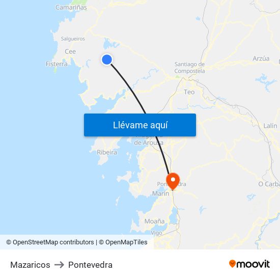Mazaricos to Pontevedra map