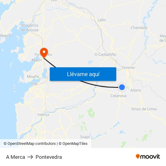 A Merca to Pontevedra map