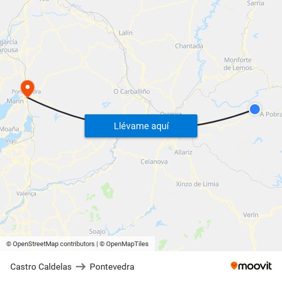 Castro Caldelas to Pontevedra map