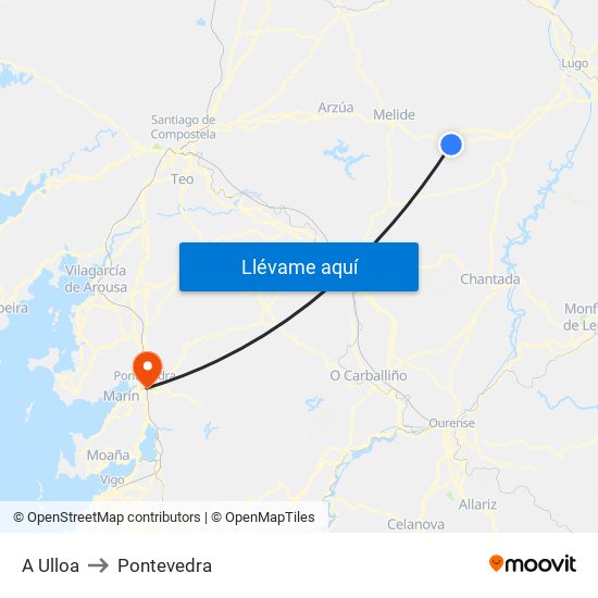 A Ulloa to Pontevedra map