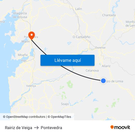 Rairiz de Veiga to Pontevedra map