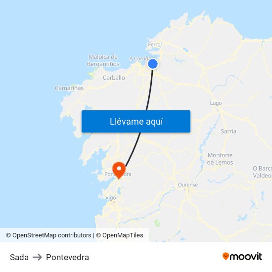Sada to Pontevedra map