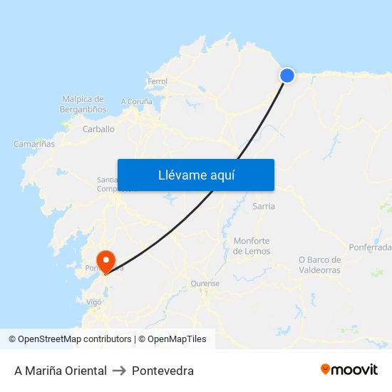 A Mariña Oriental to Pontevedra map