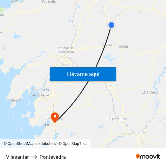 Vilasantar to Pontevedra map