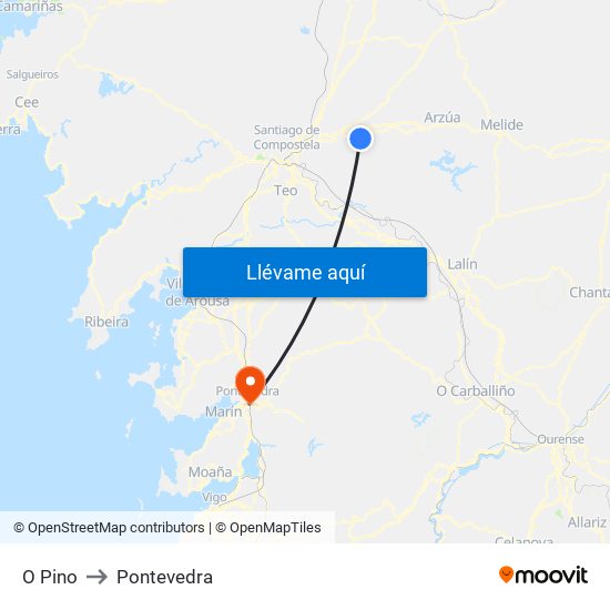 O Pino to Pontevedra map