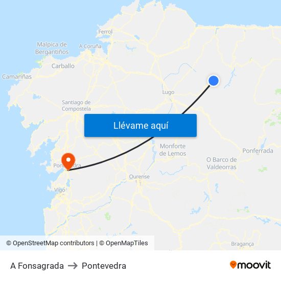 A Fonsagrada to Pontevedra map