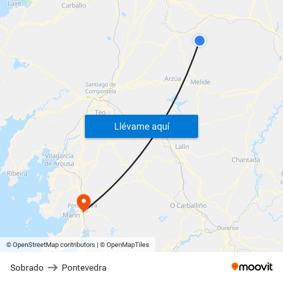 Sobrado to Pontevedra map