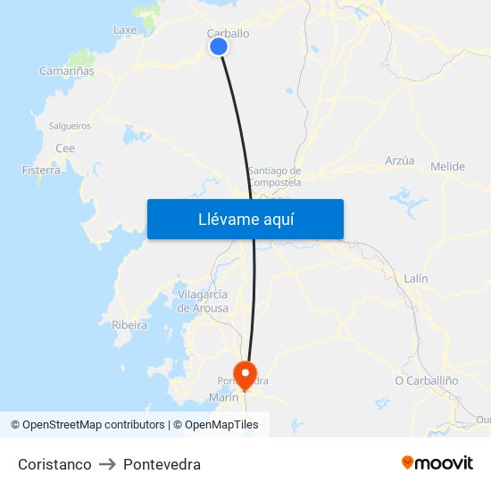 Coristanco to Pontevedra map