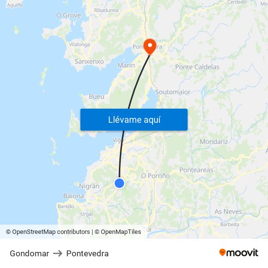Gondomar to Pontevedra map