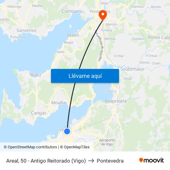Areal, 50 - Antigo Reitorado (Vigo) to Pontevedra map