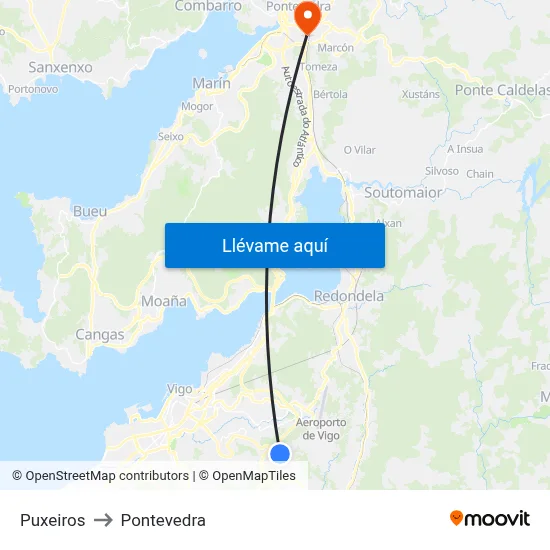 Puxeiros to Pontevedra map