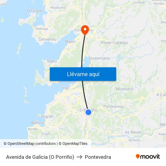 Avenida de Galicia (O Porriño) to Pontevedra map