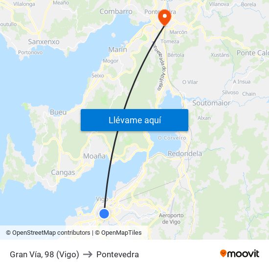 Gran Vía, 98 (Vigo) to Pontevedra map