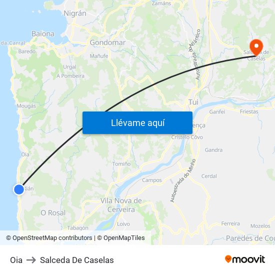 Oia to Salceda De Caselas map