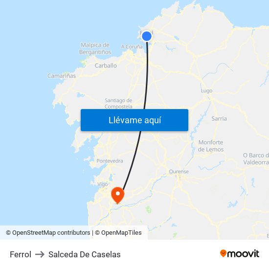 Ferrol to Salceda De Caselas map